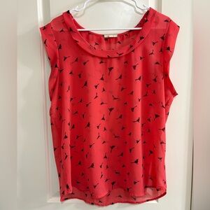 Pleione Red Sleeveless Blouse with Bird Pattern